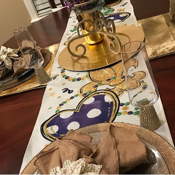 Mardi Gras Table Runner Party Fleur De Lis Decor Decorative Dining Cloth 13x72 - Picture 5 of 7